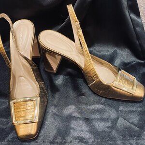 Antonio Melani Gold Slingback Block Heel Pumps – Size 9 1/2M